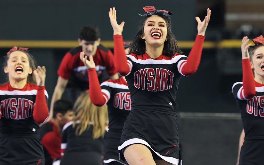 Cheerleaders, including those at Dysart High School, have to worry about injuries. Studies show that cheerleading is among the leading causers of concussions and catastrophic injuries for girls. (File photo by Reno Del Toro/Cronkite News)