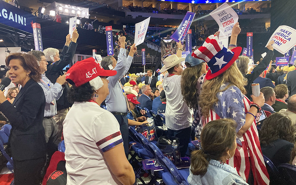 Arizona delegates at the Republican National Convention in Milwaukee on July 17, 2024. (Photo by Keetra Bippus/Cronkite News)