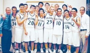 Nate Bjorkgren, right, led the Cactus Shadows High School boys basketball team to a regional championship. (Photo courtesy of Dylan DeBusk)