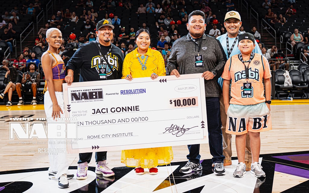 Jaci Gonnie, an 18-year-old player from Winslow High School who scored over 1,000 points in her career, earns a $10,000 scholarship at the NABI Tournament at Footprint Center on July 27. (Photo courtesy of NABI Nation)