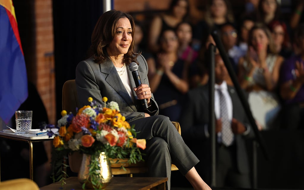 Vice President Kamala Harris speaks at a Biden-Harris reproductive freedom campaign event in Phoenix on June 24, 2024, the second anniversary of the overturn of Roe v. Wade. “Our work right now is absolutely directly going to affect the people of Arizona, the people of our country, but will have an impact on people around the world. That's what's in our hands right now,” Harris said at the event. (Photo by Stella Subasic/Cronkite News)