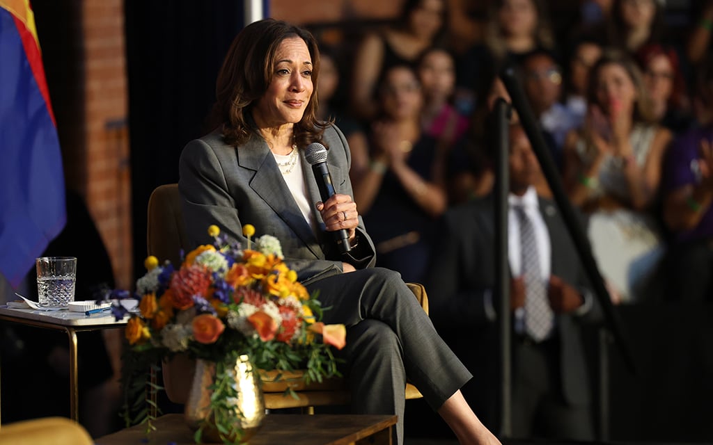Vice President Kamala Harris speaks at a Biden-Harris reproductive freedom campaign event in Phoenix on June 24, 2024, the second anniversary of the overturn of Roe v. Wade. “Our work right now is absolutely directly going to affect the people of Arizona, the people of our country, but will have an impact on people around the world. That’s what’s in our hands right now,” Harris said at the event. (File photo by Stella Subasic/Cronkite News)