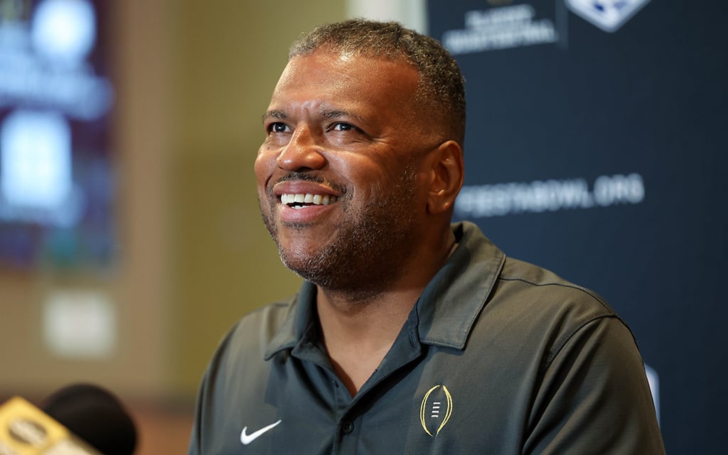 Lt. Gen. Richard Clark, the new College Football Playoff executive director made his first trip to Arizona in his new role to learn about the organization’s extensive community impact activities. (Photo by Spencer Barnes/Cronkite News)