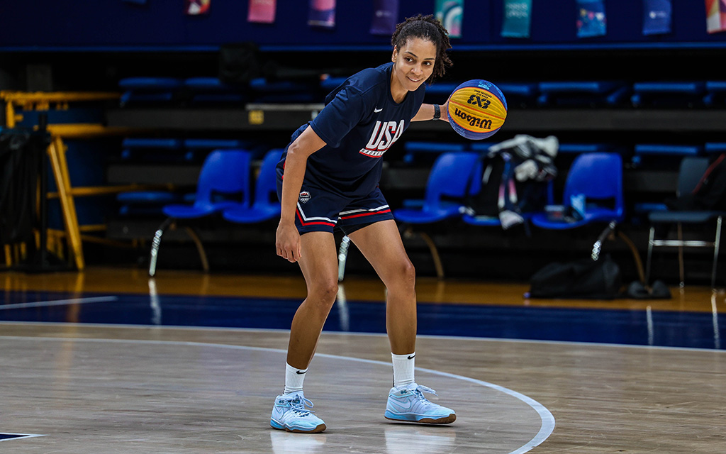 Former Phoenix Mercury Cierra Burdick played for seven WNBA teams over five seasons and now finds herself representing the Team USA 3x3 women's basketball team in the Paris Olympics. (Photo by Spencer Barnes/Special for Cronkite News)