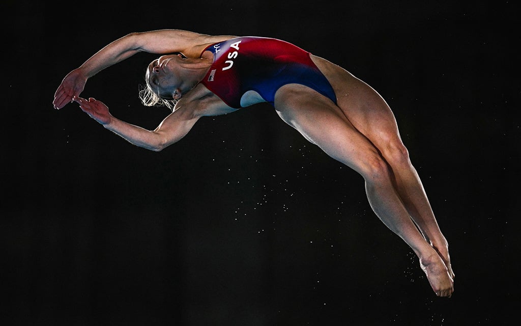 Tucson's Delaney Schnell competes in the women's 10-meter platform diving preliminary during the Paris Games. Although she didn't medal in her two events, she embraced her experience in Paris. (Photo by OLI Scarff/AFP via Getty Images)