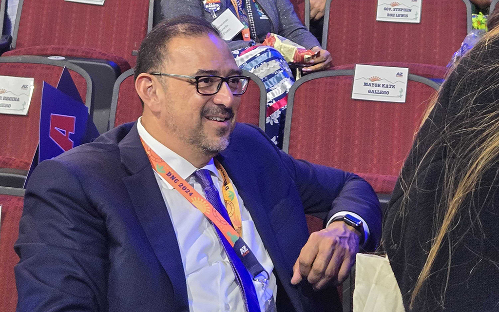 Arizona Secretary of State Adrian Fontes at the United Center in Chicago on Day 1 of the 2024 Democratic National Convention, Aug. 19, 2024. (Cronkite News photo)