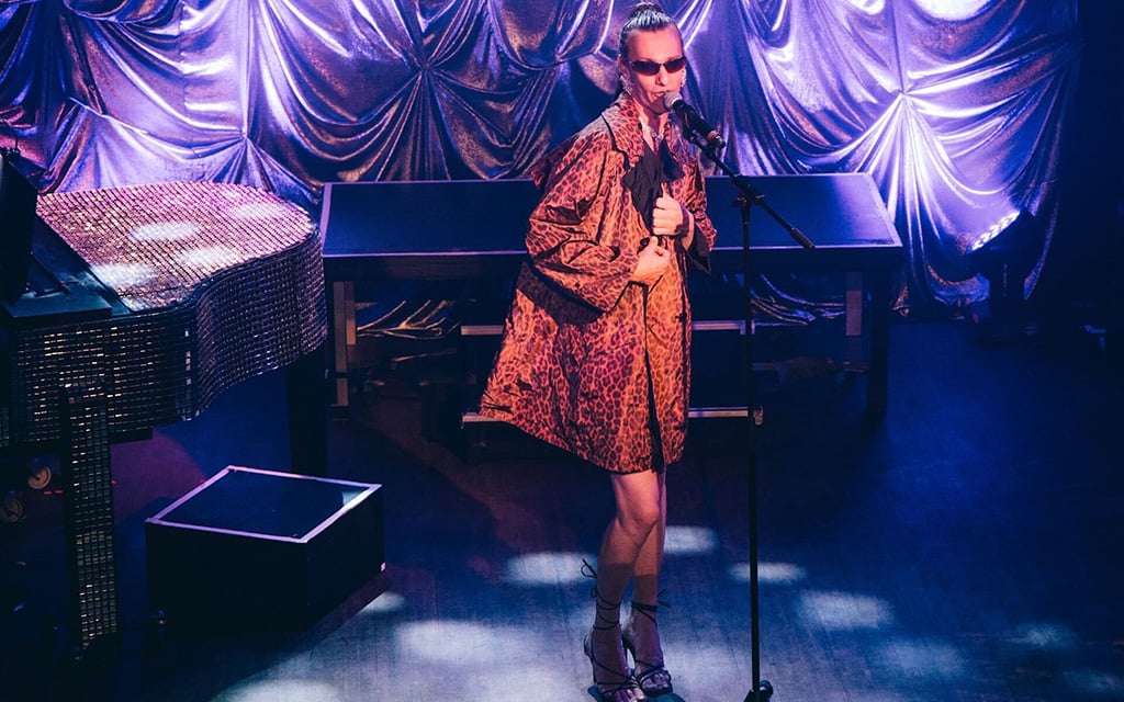 Loa (Law of Attraction) Mercury performs for the audience at Madame Arthur cabaret. Many in the drag community offered support of the Paris Olympics' opening ceremony. (Photo by Savannah Bowie/Special to Cronkite News)