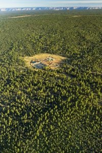 A view of the headrig at Pinyon Plain Mine taken outside the fence, inside the boundary of Baaj Nwaavjo I’tah Kukveni National Monument. (Photo by Blake McCord via Grand Canyon Trust)