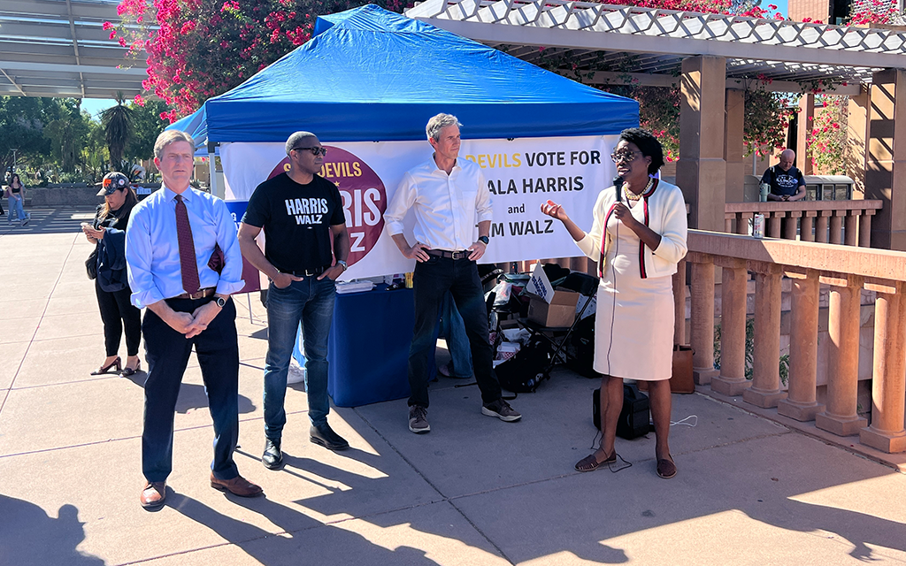 U.S. Rep. Greg Stanton, former U.S. Associate Attorney General Tony West, Texas gubernatorial candidate Beto O’Rourke and U.S. Rep. Lauren Underwood at Arizona State University's Tempe campus